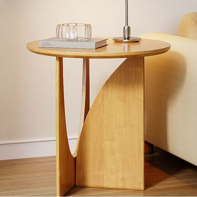Modern Minimalist Round Solid Wood End Table 1-Tier For Living Room