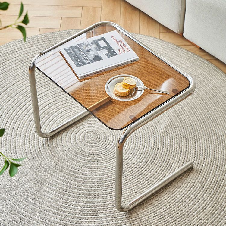 Zeitgenössischer rechteckiger Beistelltisch aus Edelstahl und Glas mit 1 Ebene für das Wohnzimmer 