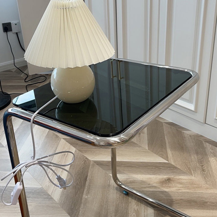 Zeitgenössischer rechteckiger Beistelltisch aus Edelstahl und Glas mit 1 Ebene für das Wohnzimmer 