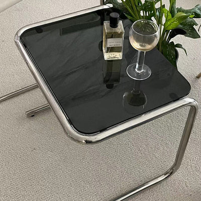 Table d'appoint rectangulaire contemporaine en acier inoxydable et verre à 1 niveau pour salon 