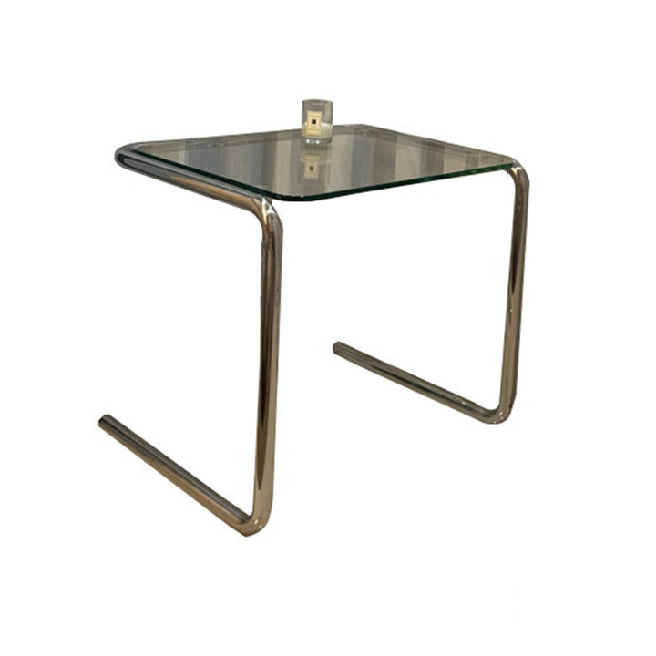 Zeitgenössischer rechteckiger Beistelltisch aus Edelstahl und Glas mit 1 Ebene für das Wohnzimmer 