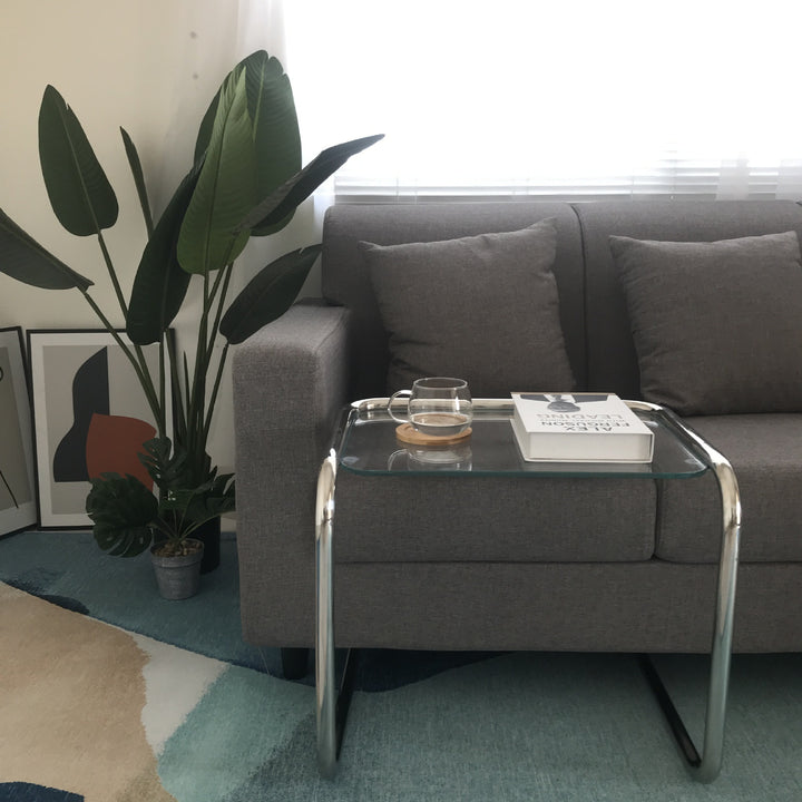 Zeitgenössischer rechteckiger Beistelltisch aus Edelstahl und Glas mit 1 Ebene für das Wohnzimmer 