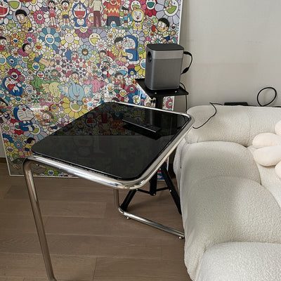 Table d'appoint rectangulaire contemporaine en acier inoxydable et verre à 1 niveau pour salon 