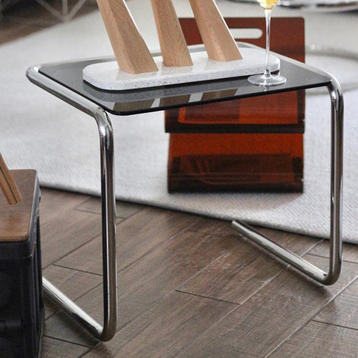 Zeitgenössischer rechteckiger Beistelltisch aus Edelstahl und Glas mit 1 Ebene für das Wohnzimmer 