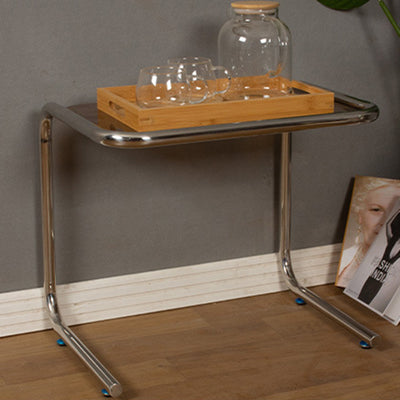 Table d'appoint rectangulaire contemporaine en acier inoxydable et verre à 1 niveau pour salon 