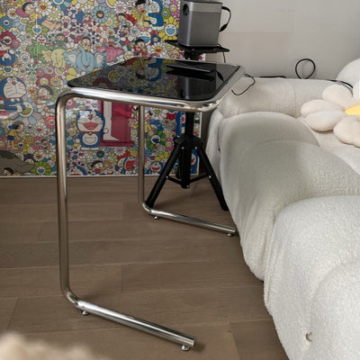 Table d'appoint rectangulaire contemporaine en acier inoxydable et verre à 1 niveau pour salon 