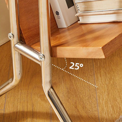 Table d'appoint rectangulaire minimaliste moderne en acier inoxydable et bois de caoutchouc à 2 niveaux pour salon 