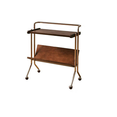 Table d'appoint rectangulaire minimaliste moderne en acier inoxydable et bois de caoutchouc à 2 niveaux pour salon 