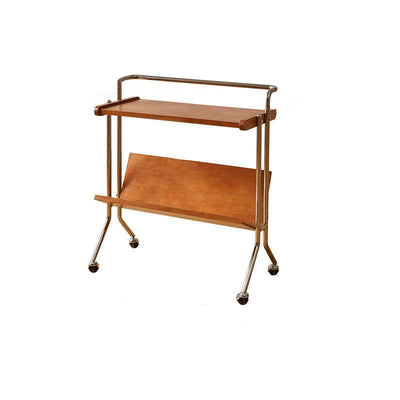 Table d'appoint rectangulaire minimaliste moderne en acier inoxydable et bois de caoutchouc à 2 niveaux pour salon 