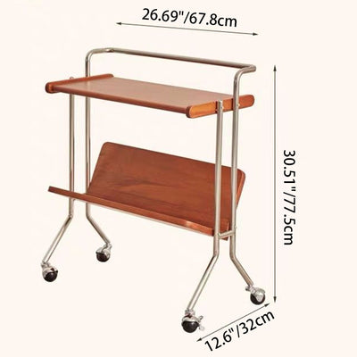 Table d'appoint rectangulaire minimaliste moderne en acier inoxydable et bois de caoutchouc à 2 niveaux pour salon 