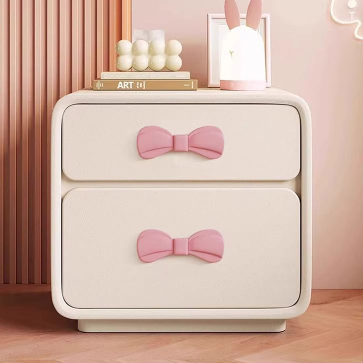 モダン アールデコ 長方形 リボン結び 合板 猫引っかき防止レザー MDF 子供用ナイトスタンド 2段引き出し 寝室用 