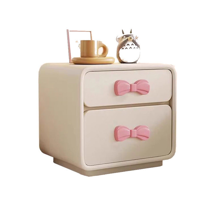 Moderner rechteckiger Art-Déco-Nachttisch für Kinder mit Schleifendetail, aus Sperrholz, Cat-Scratch-Leder und MDF, 2 Schubladen, für das Schlafzimmer 