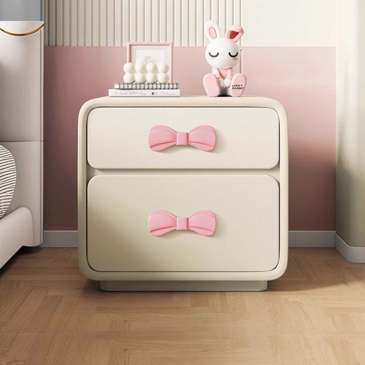 モダン アールデコ 長方形 リボン結び 合板 猫引っかき防止レザー MDF 子供用ナイトスタンド 2段引き出し 寝室用 