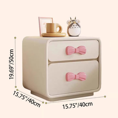 Modern Art Deco Rectangular Bowknot Solid Wood Kids Nightstand 2-Drawer For Bedroom