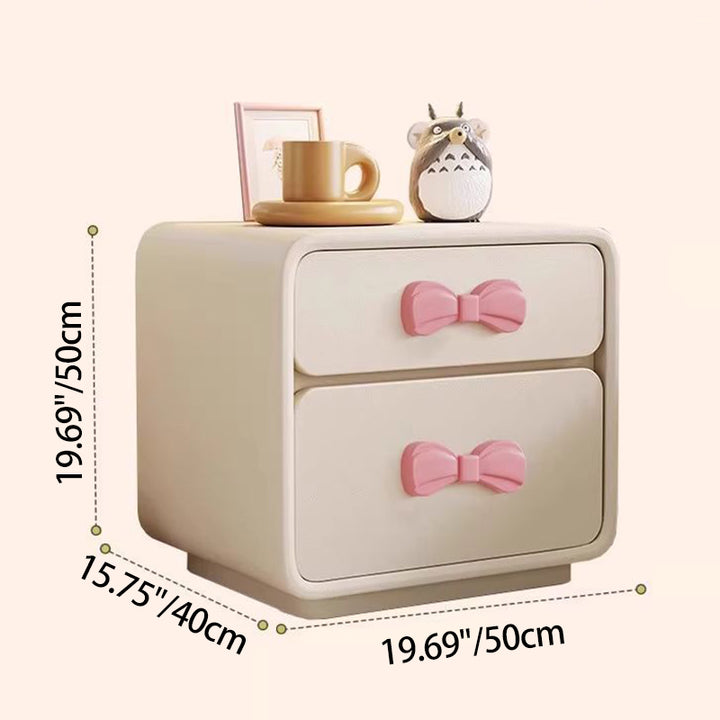 Moderner rechteckiger Art-Déco-Nachttisch für Kinder mit Schleifendetail, aus Sperrholz, Cat-Scratch-Leder und MDF, 2 Schubladen, für das Schlafzimmer 