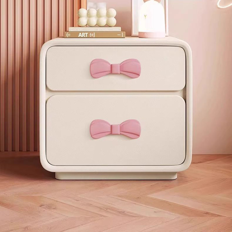 Moderner rechteckiger Art-Déco-Nachttisch für Kinder mit Schleifendetail, aus Sperrholz, Cat-Scratch-Leder und MDF, 2 Schubladen, für das Schlafzimmer 
