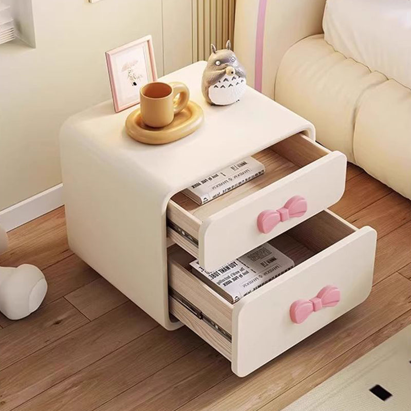 Modern Art Deco Rectangular Bowknot Solid Wood Kids Nightstand 2-Drawer For Bedroom