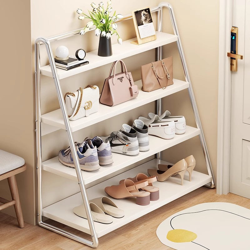 Modern Simplicity Narrow Triangular Stainless Steel Iron Shoe Storage 4-Tier For Hallway