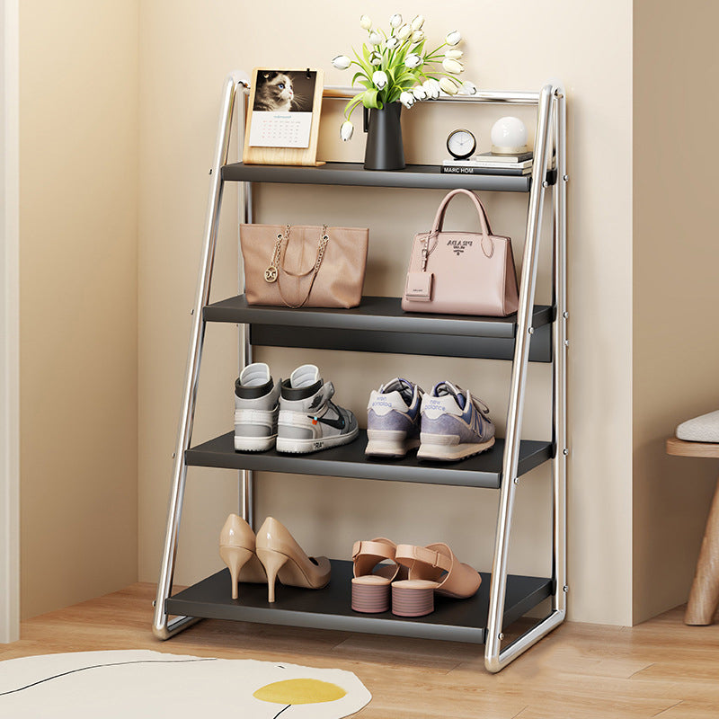 Modern Simplicity Narrow Triangular Stainless Steel Iron Shoe Storage 4-Tier For Hallway