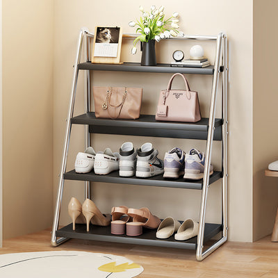 Modern Simplicity Narrow Triangular Stainless Steel Iron Shoe Storage 4-Tier For Hallway