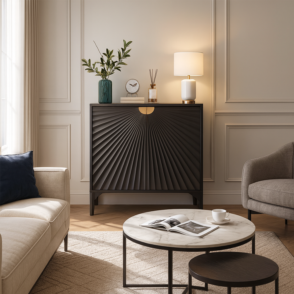 Contemporary Scandinavian Rectangular Eco-Friendly Engineered Wood Cherry Wood Storage Cabinet 3-Tier For Living Room