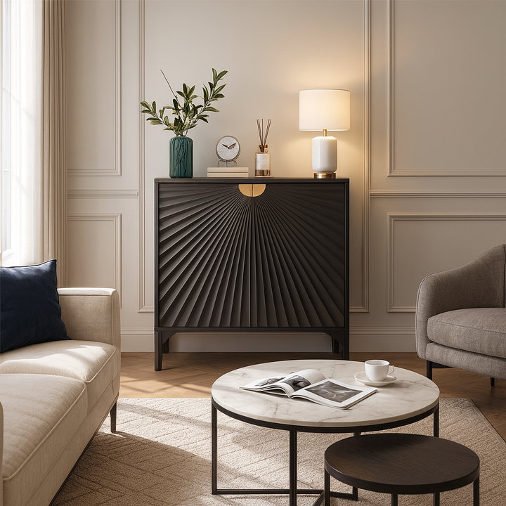 Contemporary Scandinavian Rectangular Eco-Friendly Engineered Wood Cherry Wood Storage Cabinet 3-Tier For Living Room