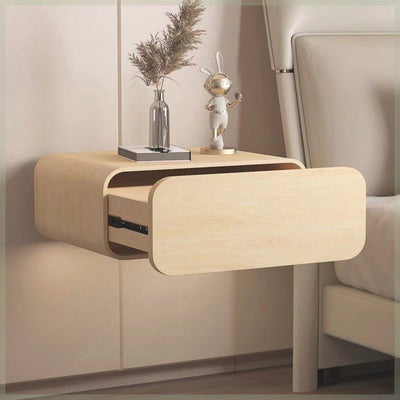 Contemporary Nordic Rectangular Solid Wood Multi-Layer Board Suspended Nightstand 1-Drawer For Bedroom