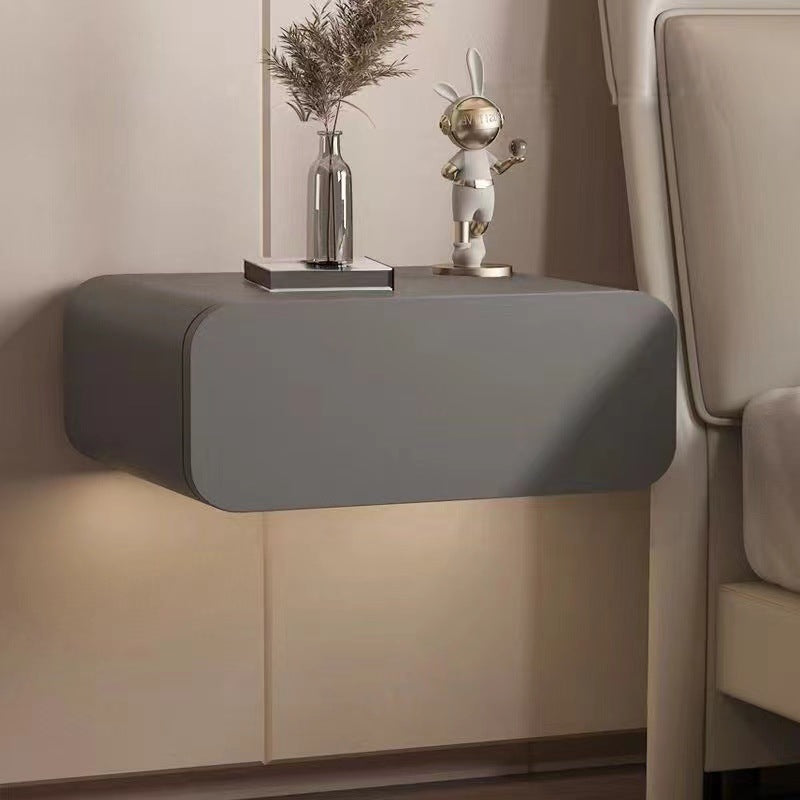 Contemporary Nordic Rectangular Solid Wood Multi-Layer Board Suspended Nightstand 1-Drawer For Bedroom