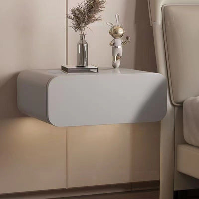 Contemporary Nordic Rectangular Solid Wood Multi-Layer Board Suspended Nightstand 1-Drawer For Bedroom