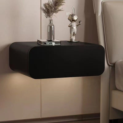 Contemporary Nordic Rectangular Solid Wood Multi-Layer Board Suspended Nightstand 1-Drawer For Bedroom