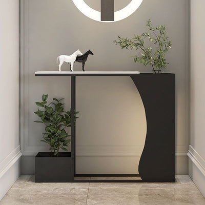 Modern Minimalist Ultra-Narrow Geometric Iron Marble Console Table 2-Tier For Entryway