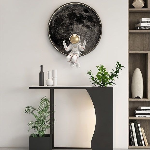 Modern Minimalist Ultra-Narrow Geometric Iron Marble Console Table 2-Tier For Entryway