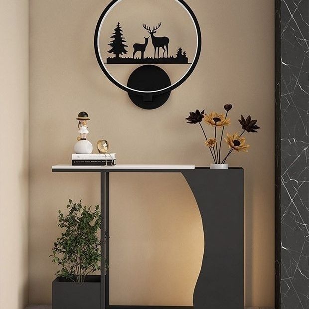 Modern Minimalist Ultra-Narrow Geometric Iron Marble Console Table 2-Tier For Entryway