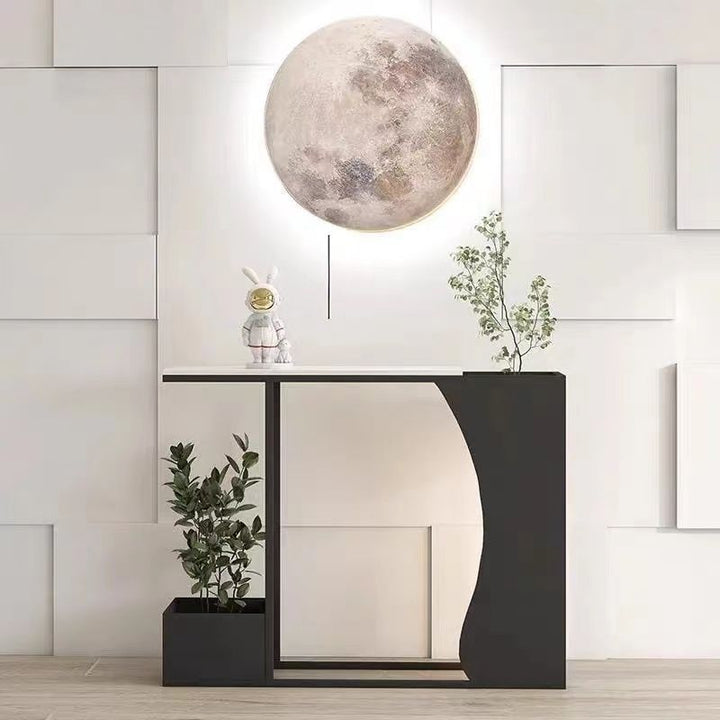 Mesa Consola Moderna Minimalista de Hierro Geométrico Ultra-Estrecho de Mármol de 2 Niveles para la Entrada 