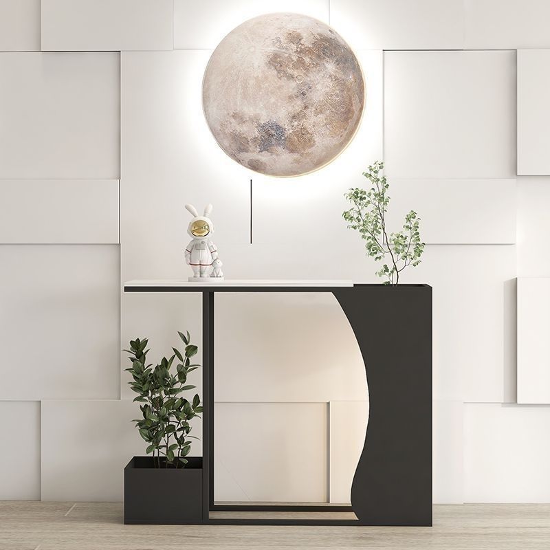 Moderner minimalistischer ultra-schmaler geometrischer Eisen-Marmor-Konsolentisch 2-stufig für den Eingangsbereich 