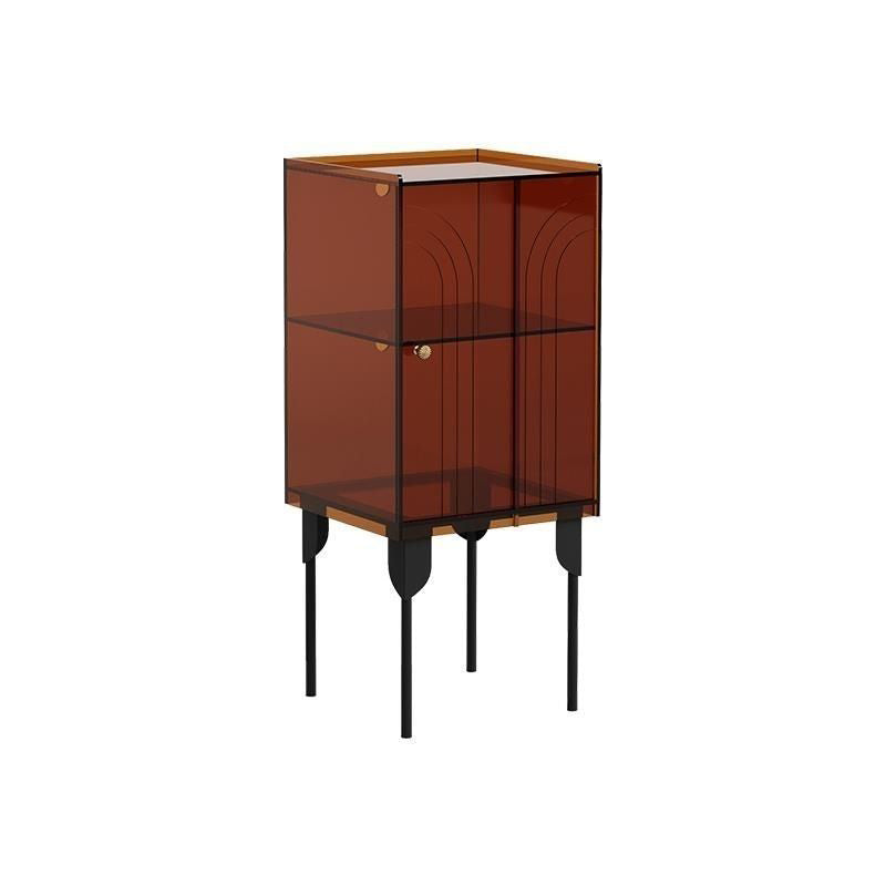 Contemporary Scandinavian Rectangular Iron Acrylic Storage Cabinet 3-Tier For Living Room