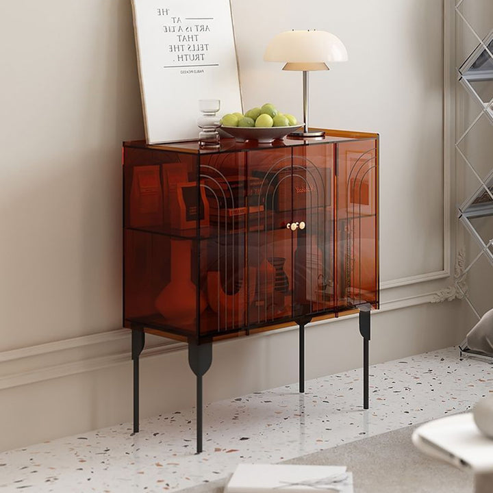 Armoire de rangement contemporaine scandinave rectangulaire en fer et acrylique à 3 niveaux pour salon 