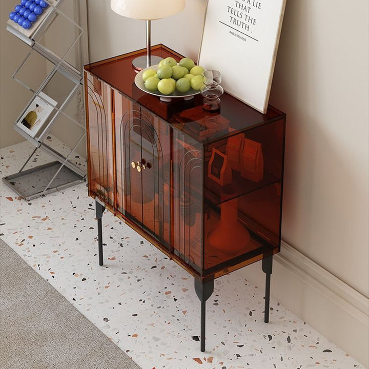 Armoire de rangement contemporaine scandinave rectangulaire en fer et acrylique à 3 niveaux pour salon 