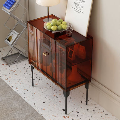 Contemporary Scandinavian Rectangular Iron Acrylic Storage Cabinet 3-Tier For Living Room