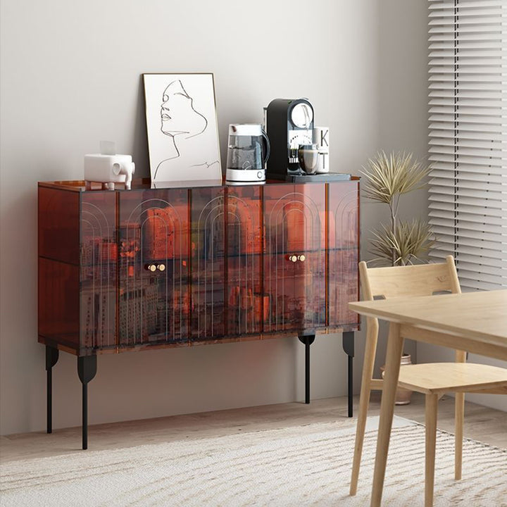 Armoire de rangement contemporaine scandinave rectangulaire en fer et acrylique à 3 niveaux pour salon 