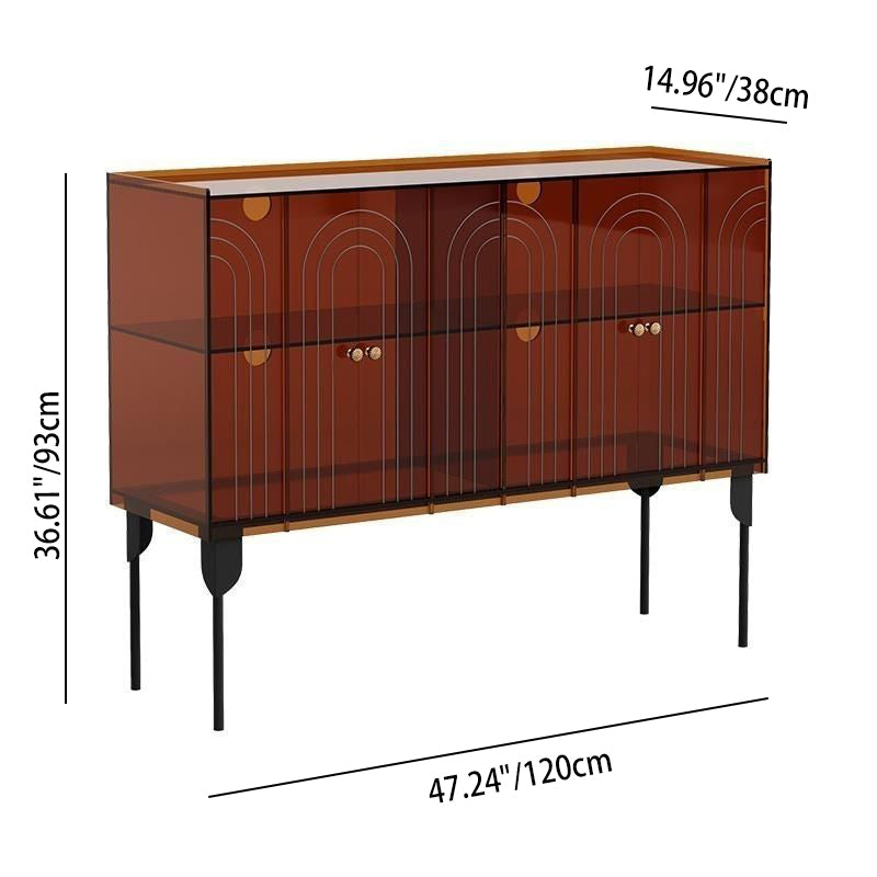 Contemporary Scandinavian Rectangular Iron Acrylic Storage Cabinet 3-Tier For Living Room