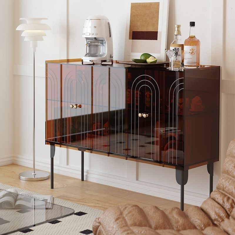 Contemporary Scandinavian Rectangular Iron Acrylic Storage Cabinet 3-Tier For Living Room
