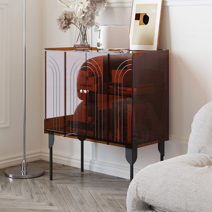 Armoire de rangement contemporaine scandinave rectangulaire en fer et acrylique à 3 niveaux pour salon 