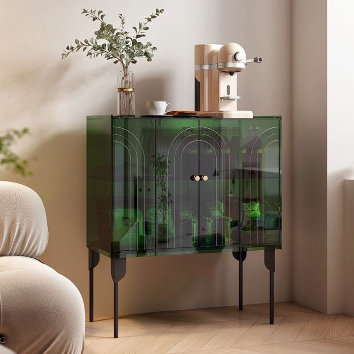Armoire de rangement contemporaine scandinave rectangulaire en fer et acrylique à 3 niveaux pour salon 