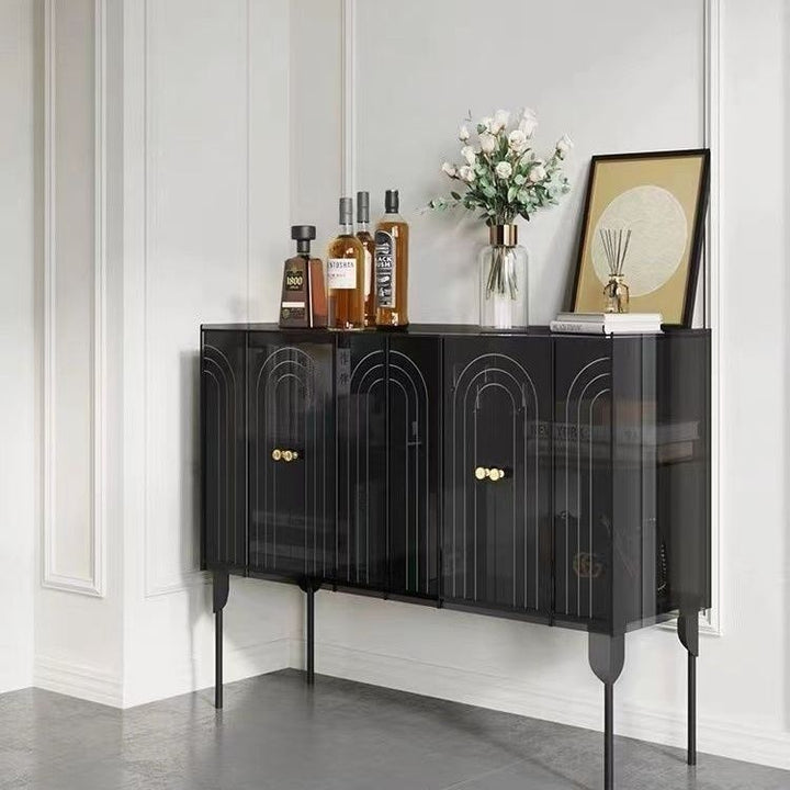 Armoire de rangement contemporaine scandinave rectangulaire en fer et acrylique à 3 niveaux pour salon 