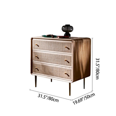 Contemporary Scandinavian Large Capacity Rectangular Ash Wood Solid Wood Multi-Layer Board Rattan Weaving Storage Cabinet 3-Drawer For Bedroom