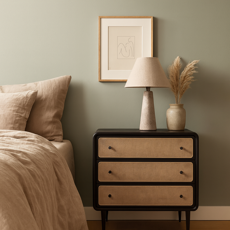 Contemporary Scandinavian Large Capacity Rectangular Ash Wood Solid Wood Multi-Layer Board Rattan Weaving Storage Cabinet 3-Drawer For Bedroom