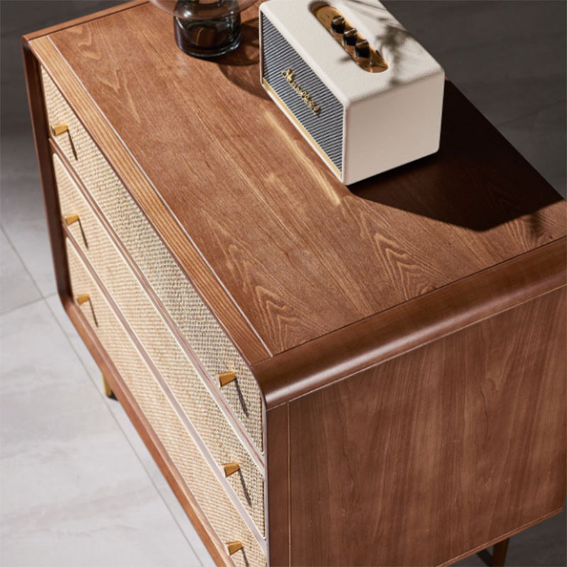 Contemporary Scandinavian Large Capacity Rectangular Ash Wood Solid Wood Multi-Layer Board Rattan Weaving Storage Cabinet 3-Drawer For Bedroom