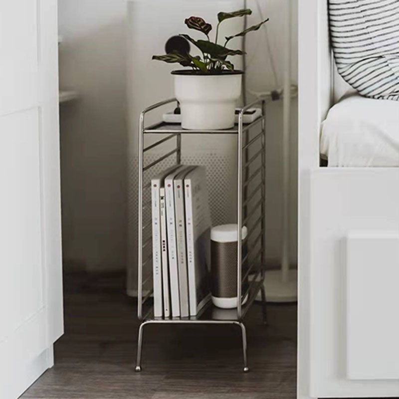 Modern Minimalist Lines Rectangular Stainless Steel End Table 2-Tier For Living Room