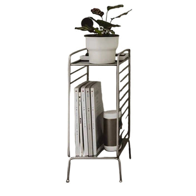 Modern Minimalist Lines Rectangular Stainless Steel End Table 2-Tier For Living Room